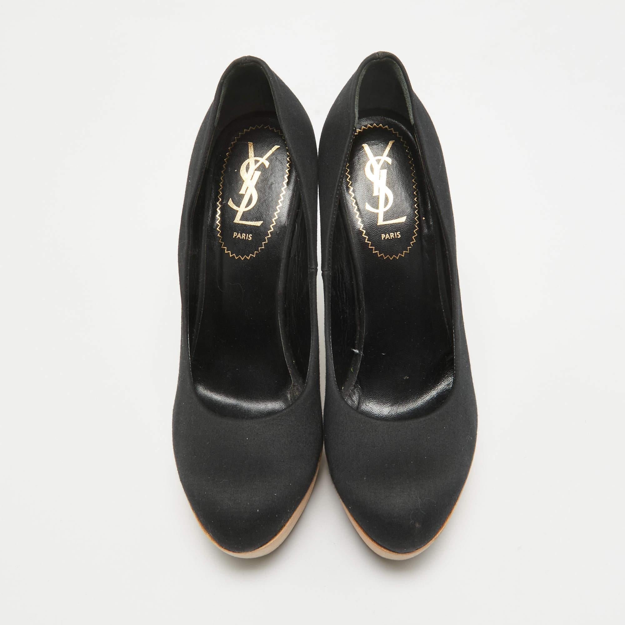 Saint Laurent Bombas de cuña Maryna de satén negro Talla 37.5 Negro en venta