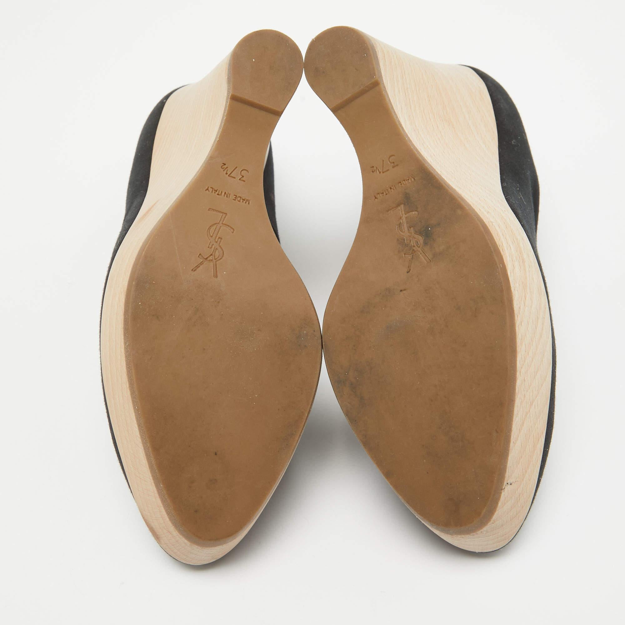 Saint Laurent Bombas de cuña Maryna de satén negro Talla 37.5 en venta 1