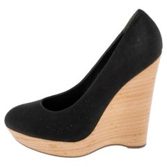 Saint Laurent Black Satin Maryna Wedge Pumps Size 40