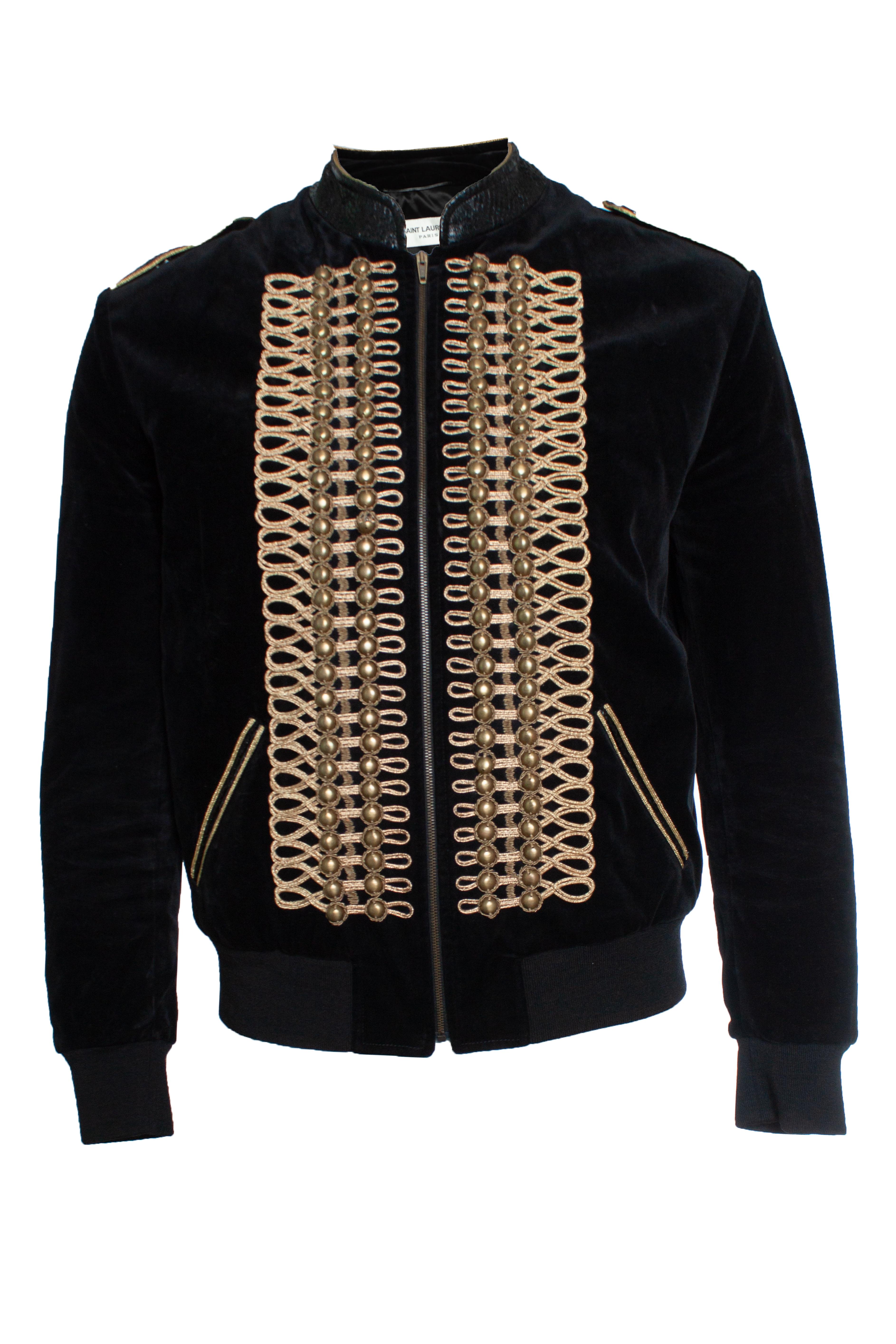 Saint Laurent, Black satin military embellished bomber jacket