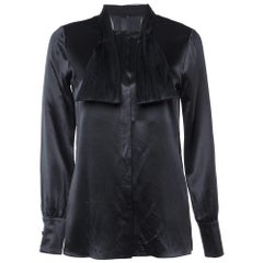 Saint Laurent Black Satin Silk Neck Detail Shirt S Saint Laurent Black Satin Silk Neck Detail Shirt S