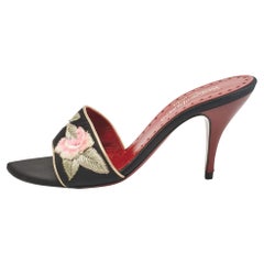 Saint Laurent Black Satin Slide Sandals Size 37.5