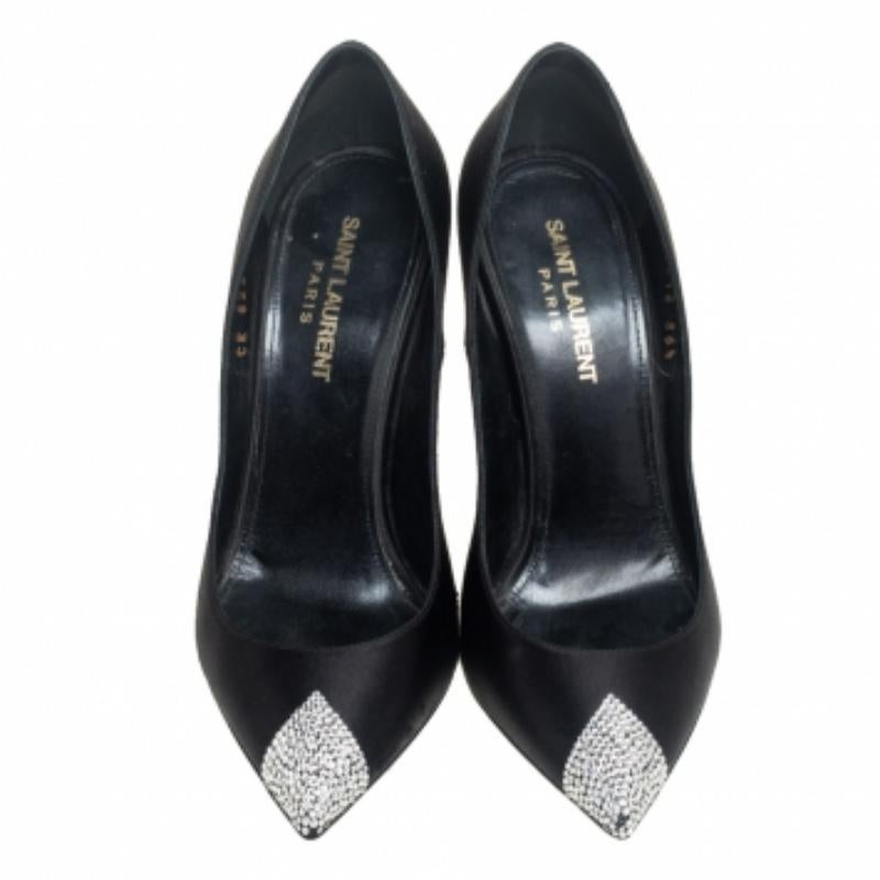 Saint Laurent - Escarpins à tour de satin noir Taille 36.5 en vente 1