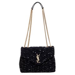 Saint Laurent Schwarze kleine Loulou-Umhängetasche aus Pailletten und Wildleder