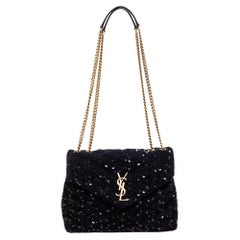 Saint Laurent Black Sequin and Suede Small Loulou Shoulder Bag