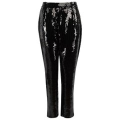Saint Laurent Black Sequinned Tapered Trousers Size M