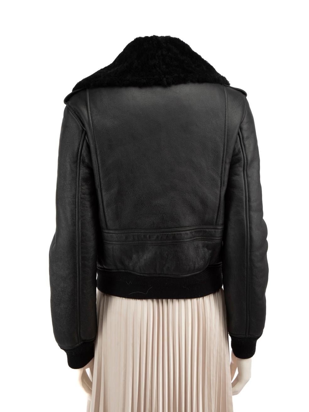 Saint Laurent Black Shearling Leather Biker Jacket Size M In Good Condition In London, GB