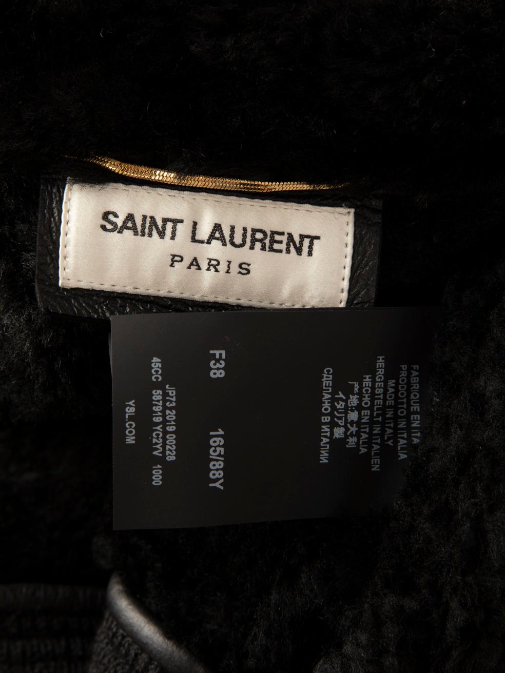 Saint Laurent Black Shearling Leather Biker Jacket Size M 2