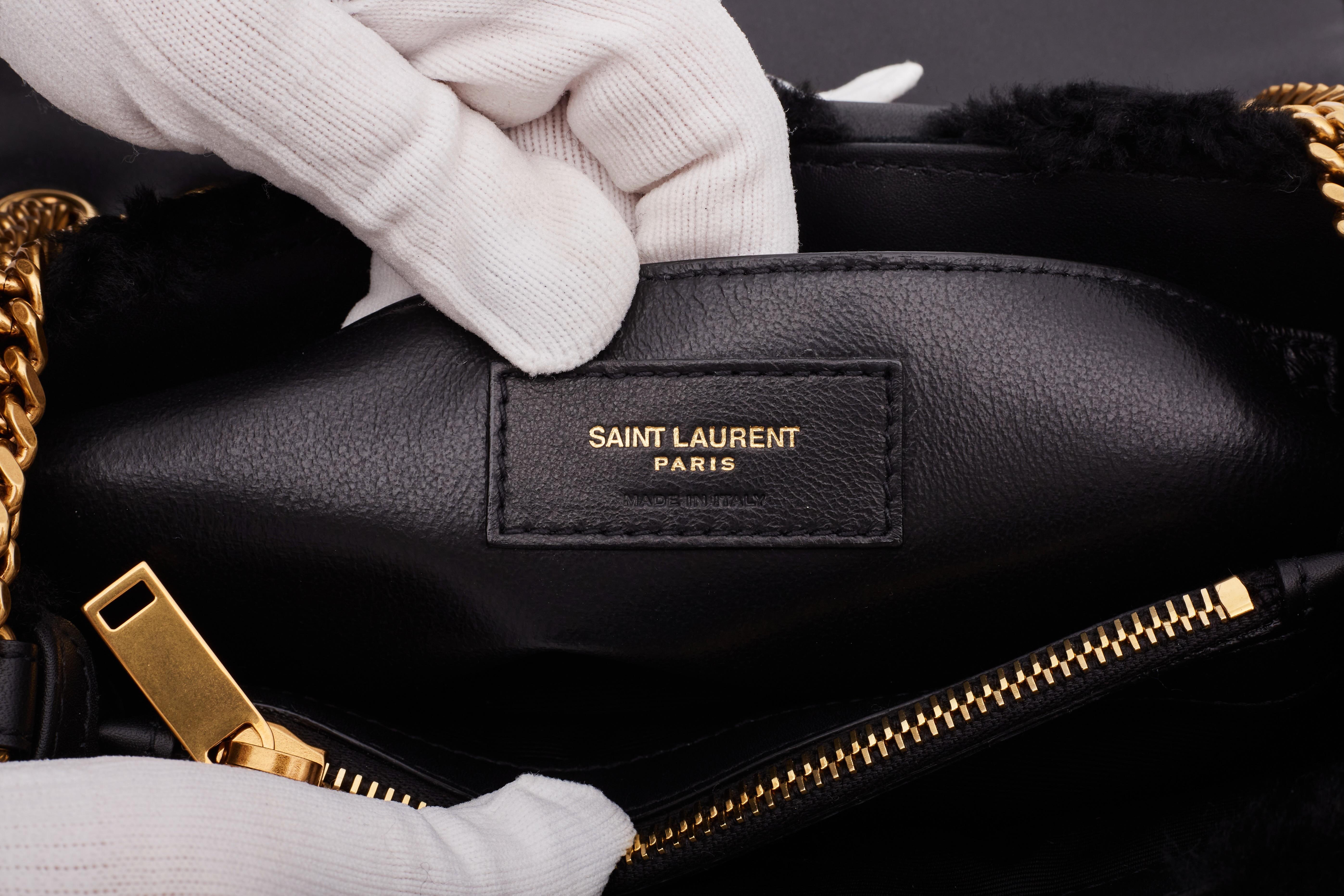Saint Laurent Black Shearling Loulou Shoulder Bag Small For Sale 6