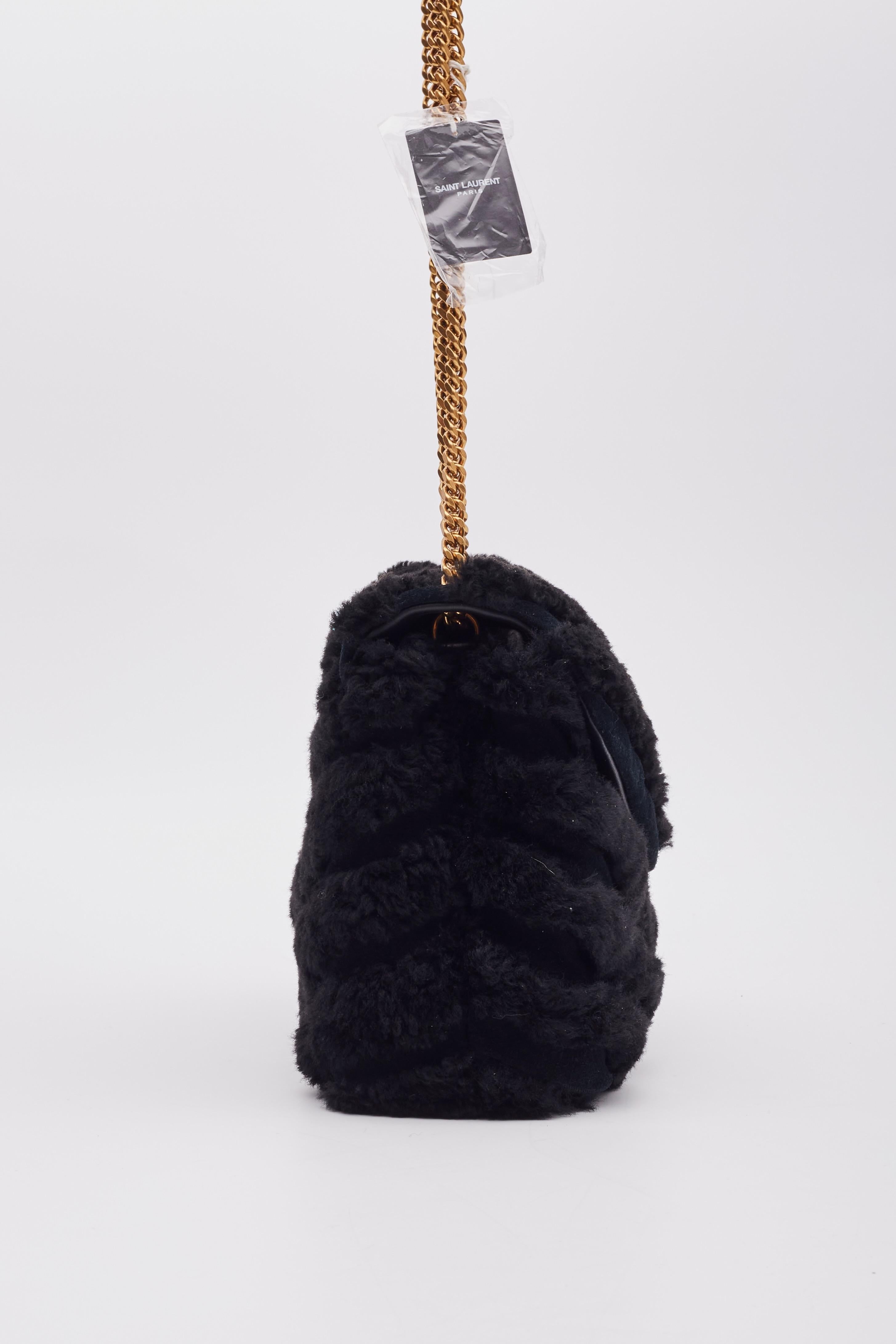 Saint Laurent Black Shearling Loulou Shoulder Bag Small For Sale 3