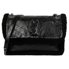Saint Laurent Black Shearling Trim Calfskin Medium Niki Chain Shoulder Bag