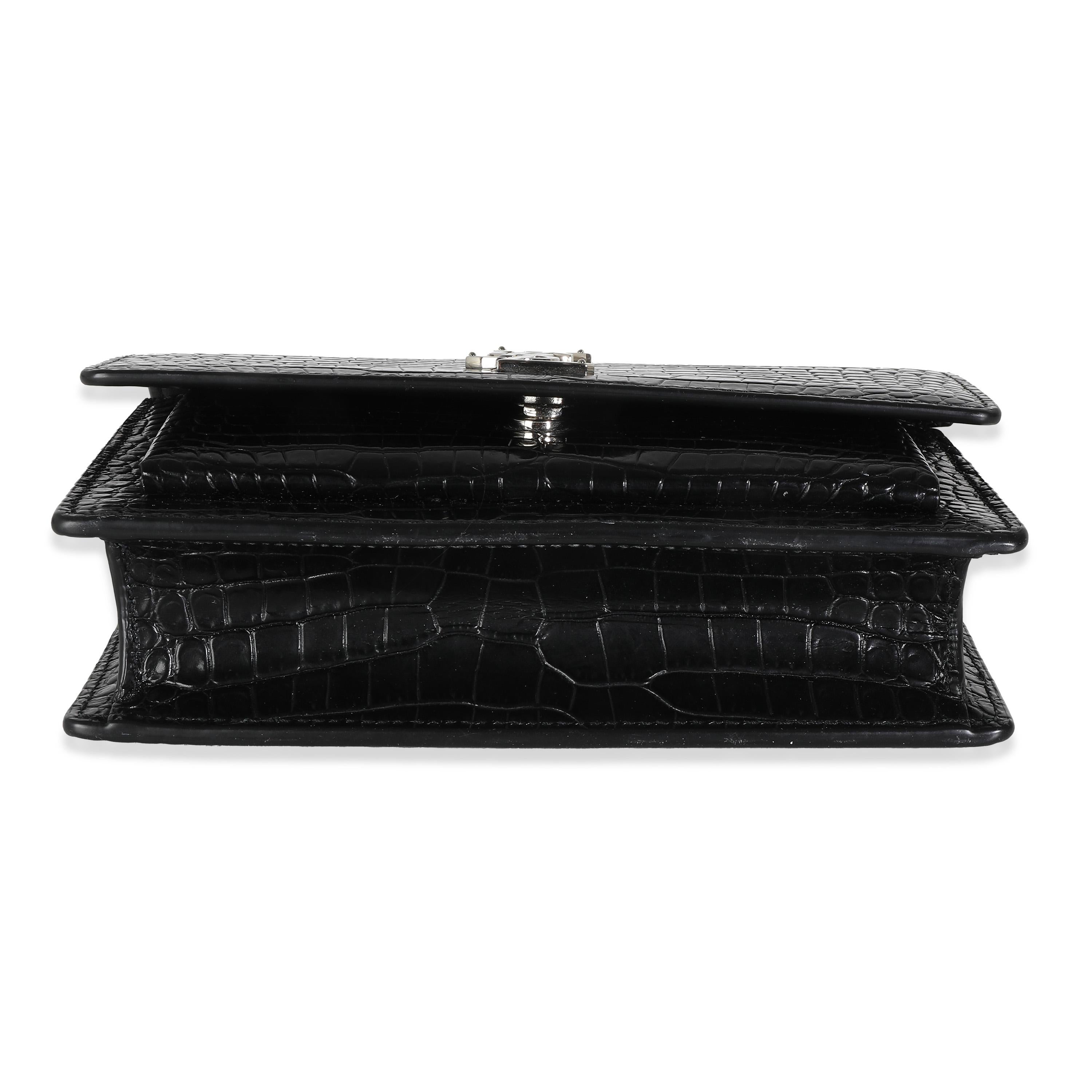 Saint Laurent Black Shiny Croc Embossed Sunset Chain Wallet For Sale 1