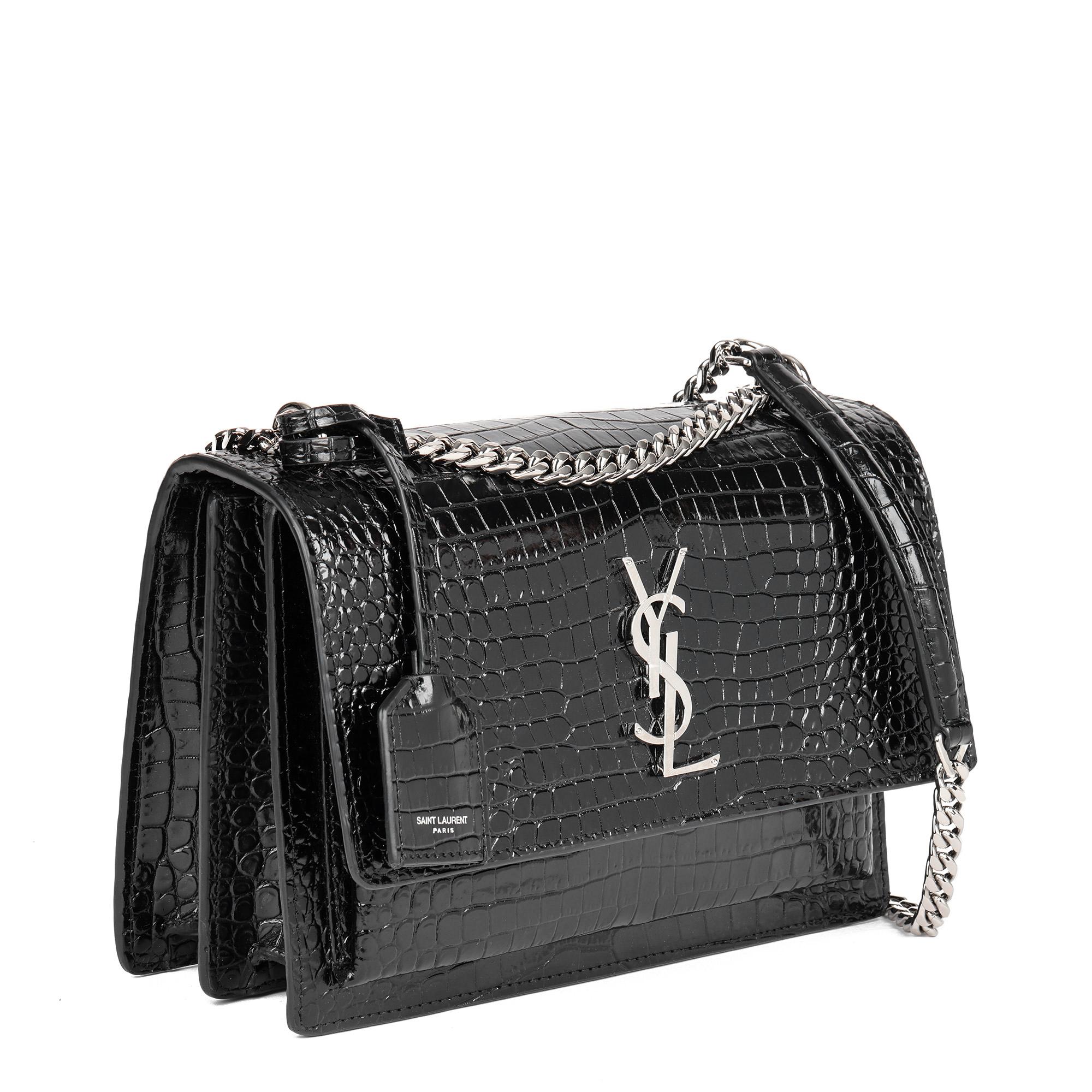 Maje Crocodile-embossed Leather Shoulder Bag In Black
