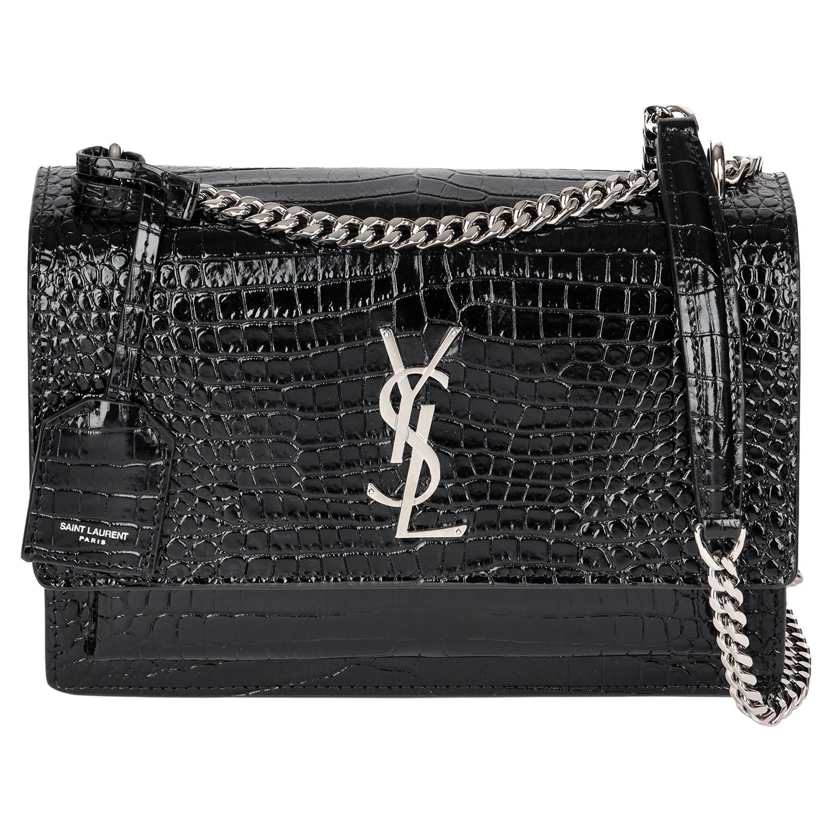 Yves Saint Laurent YSL Crocodile Embossed Black Patent Bag at 1stDibs ...