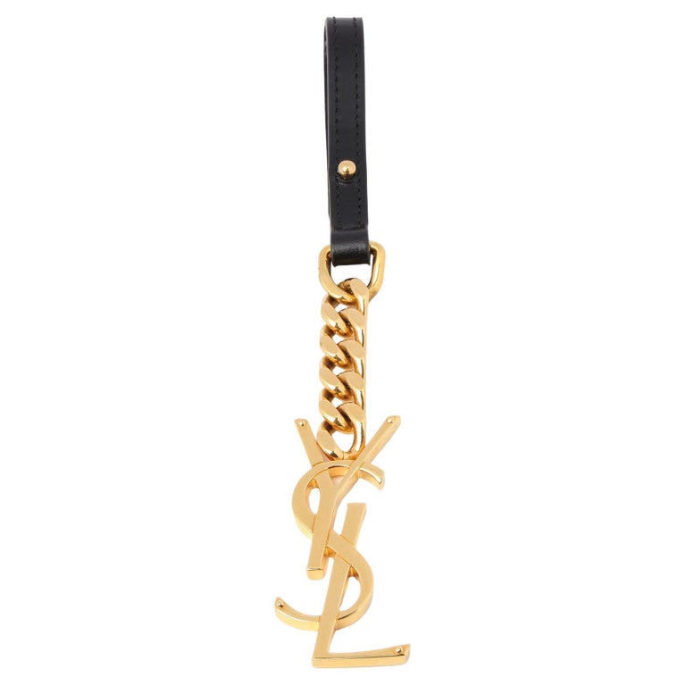 Saint Laurent Black Shiny Leather YSL Keyring at 1stDibs