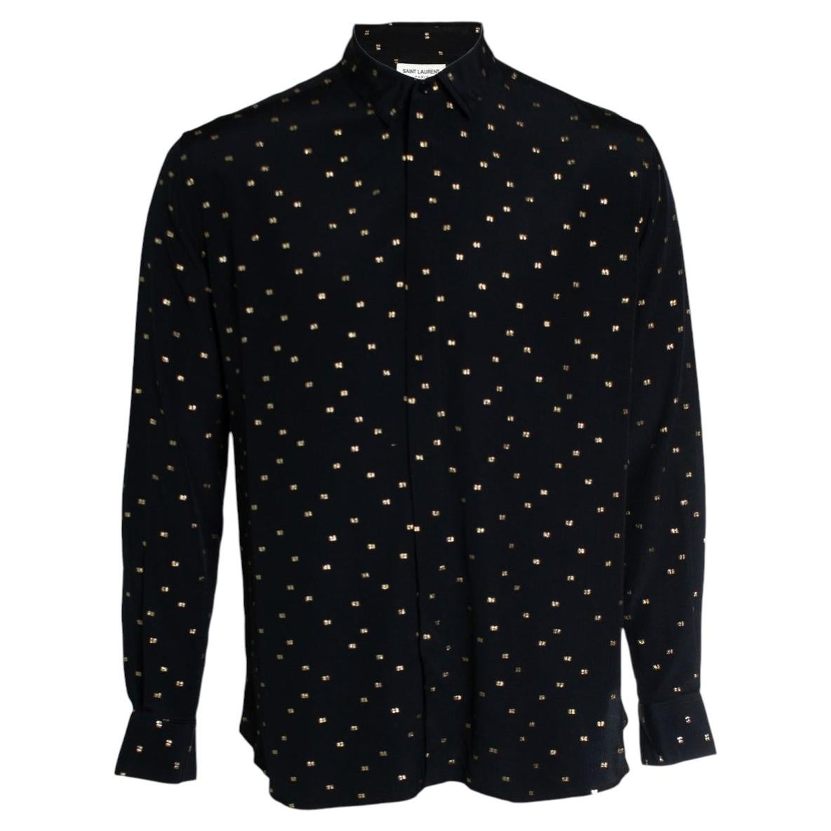 Saint Laurent, Camicia nera con stampa lurex oro