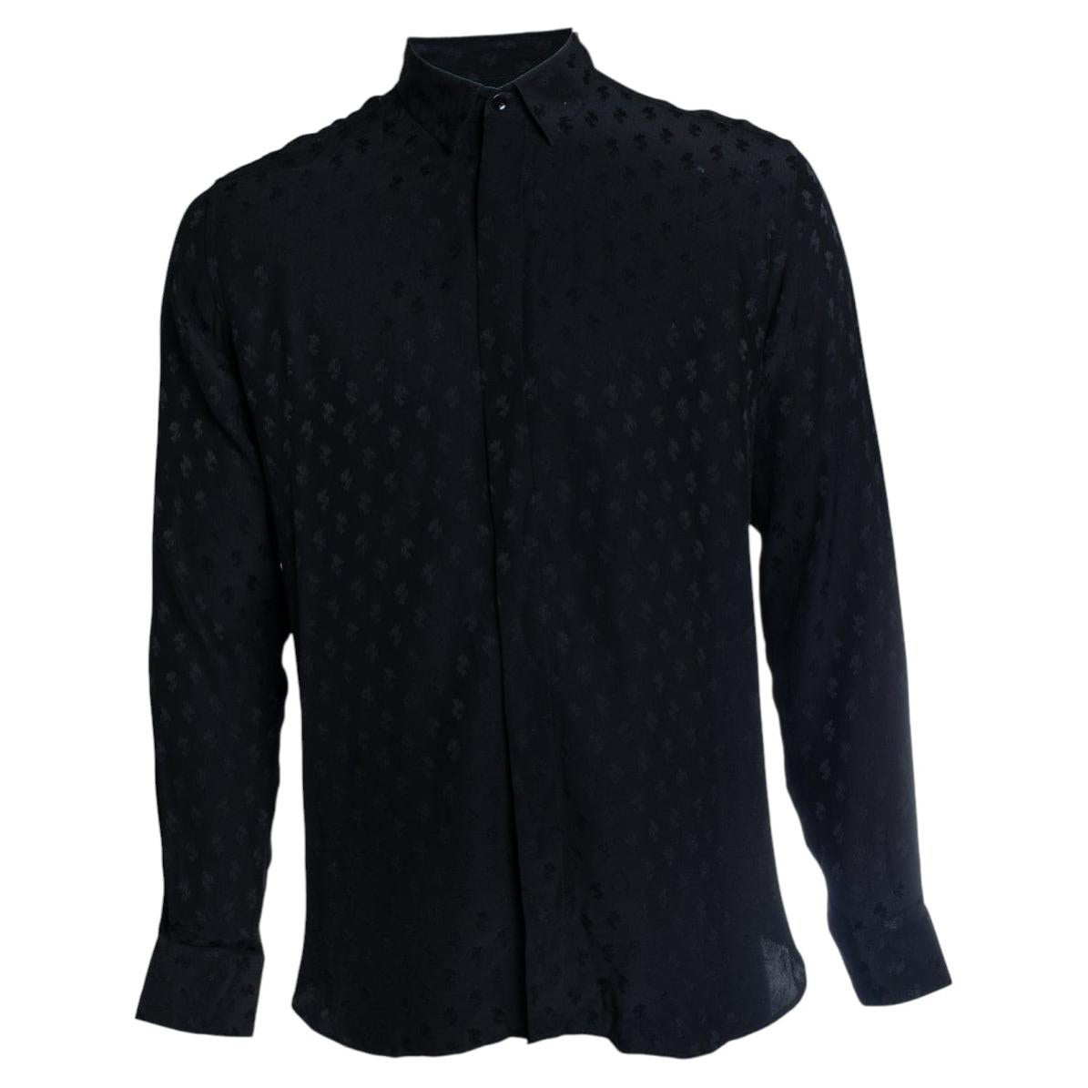 Saint Laurent, camicia nera con stampa di foglie