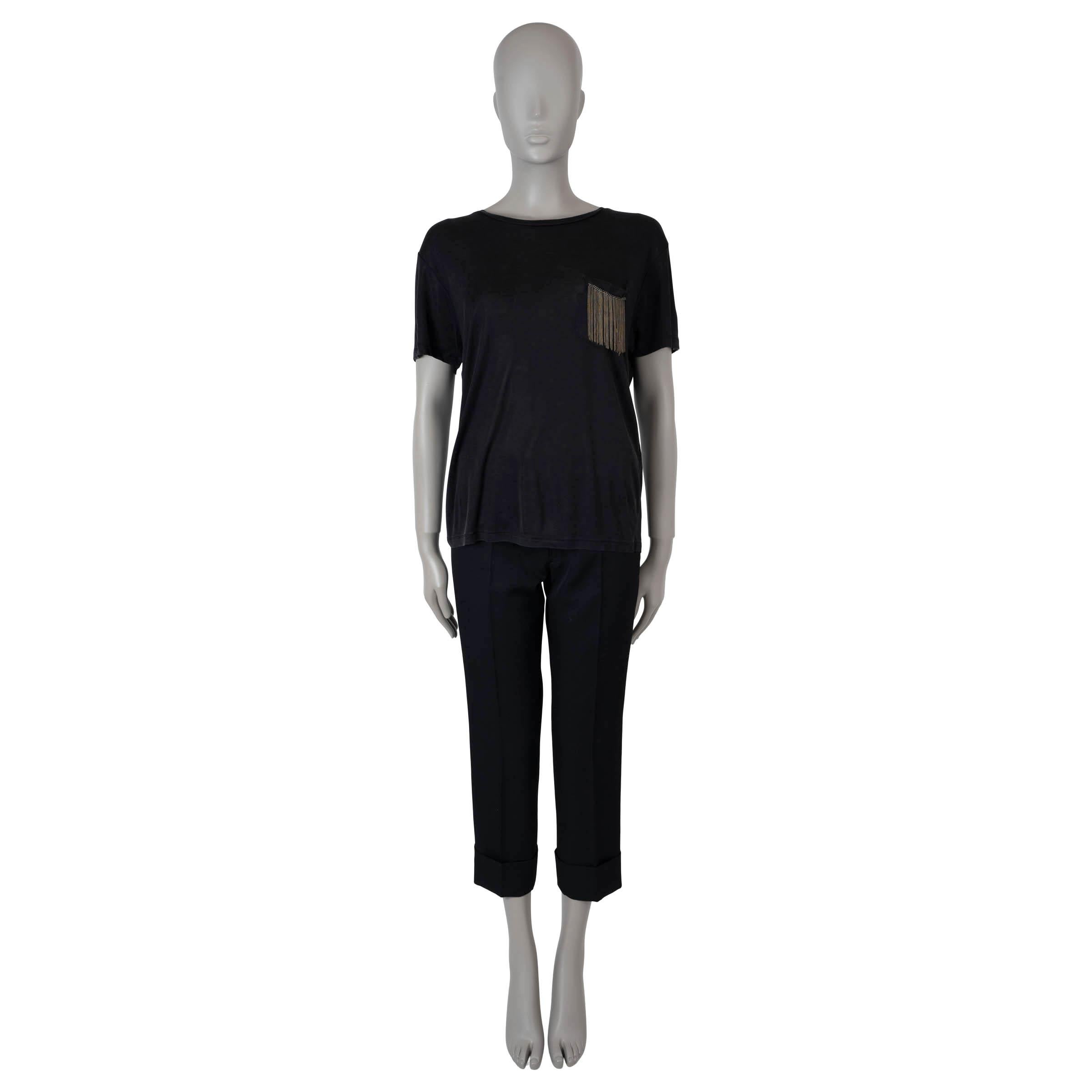 Women's SAINT LAURENT black silk 2013 CHAIN DETAILED T-SHIRT Shirt M For Sale