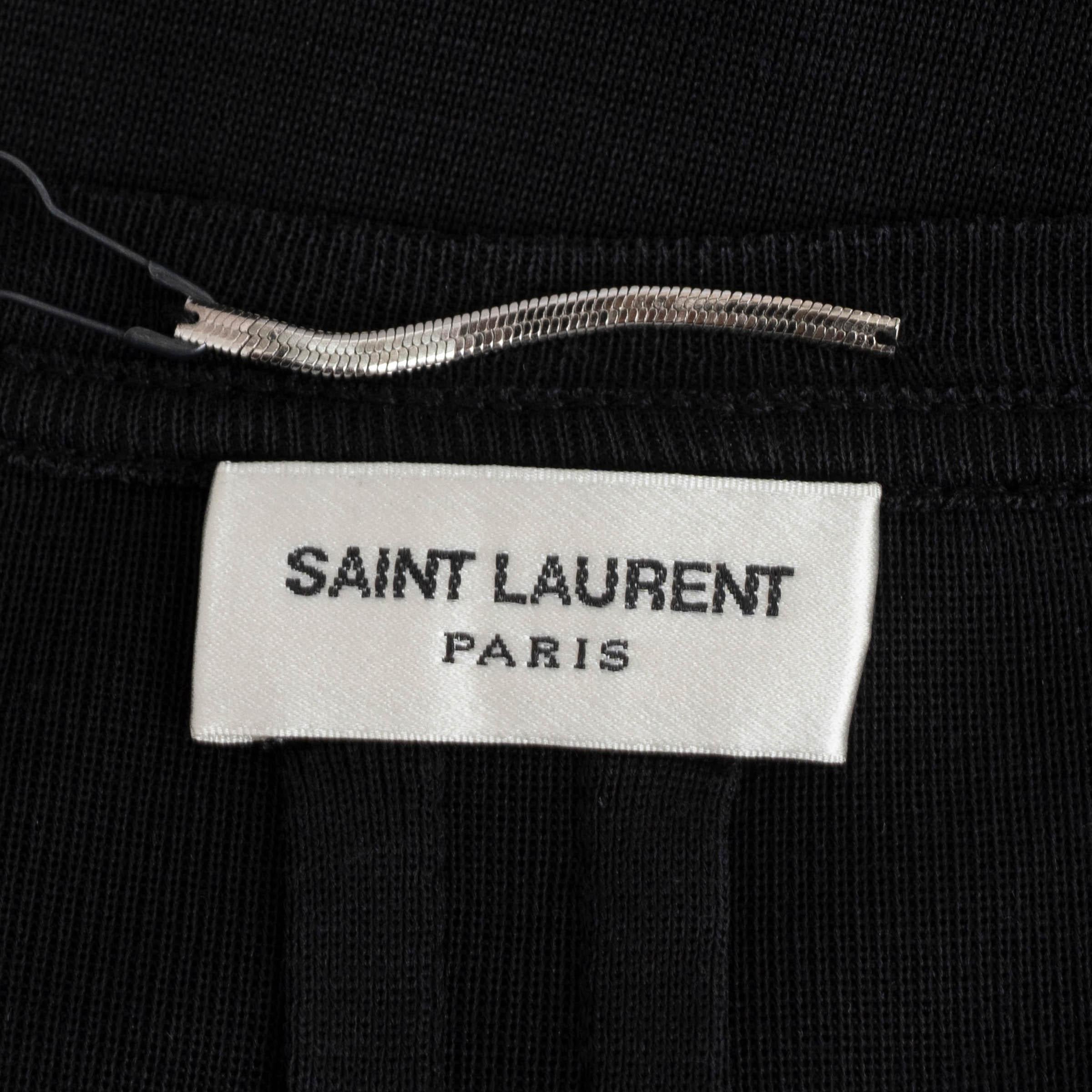 SAINT LAURENT black silk 2013 CHAIN DETAILED T-SHIRT Shirt M For Sale 2