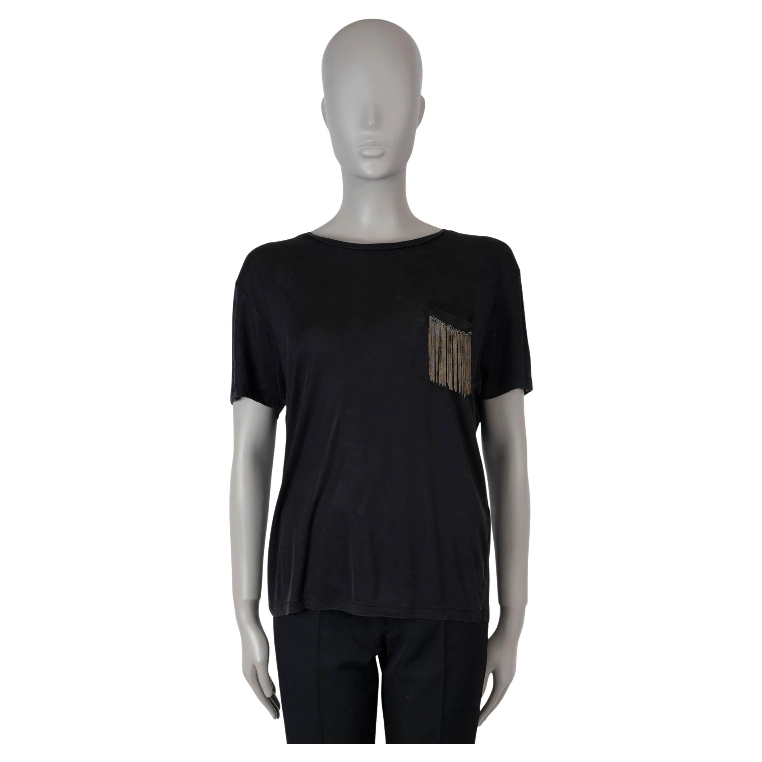 SAINT LAURENT black silk 2013 CHAIN DETAILED T-SHIRT Shirt M For Sale