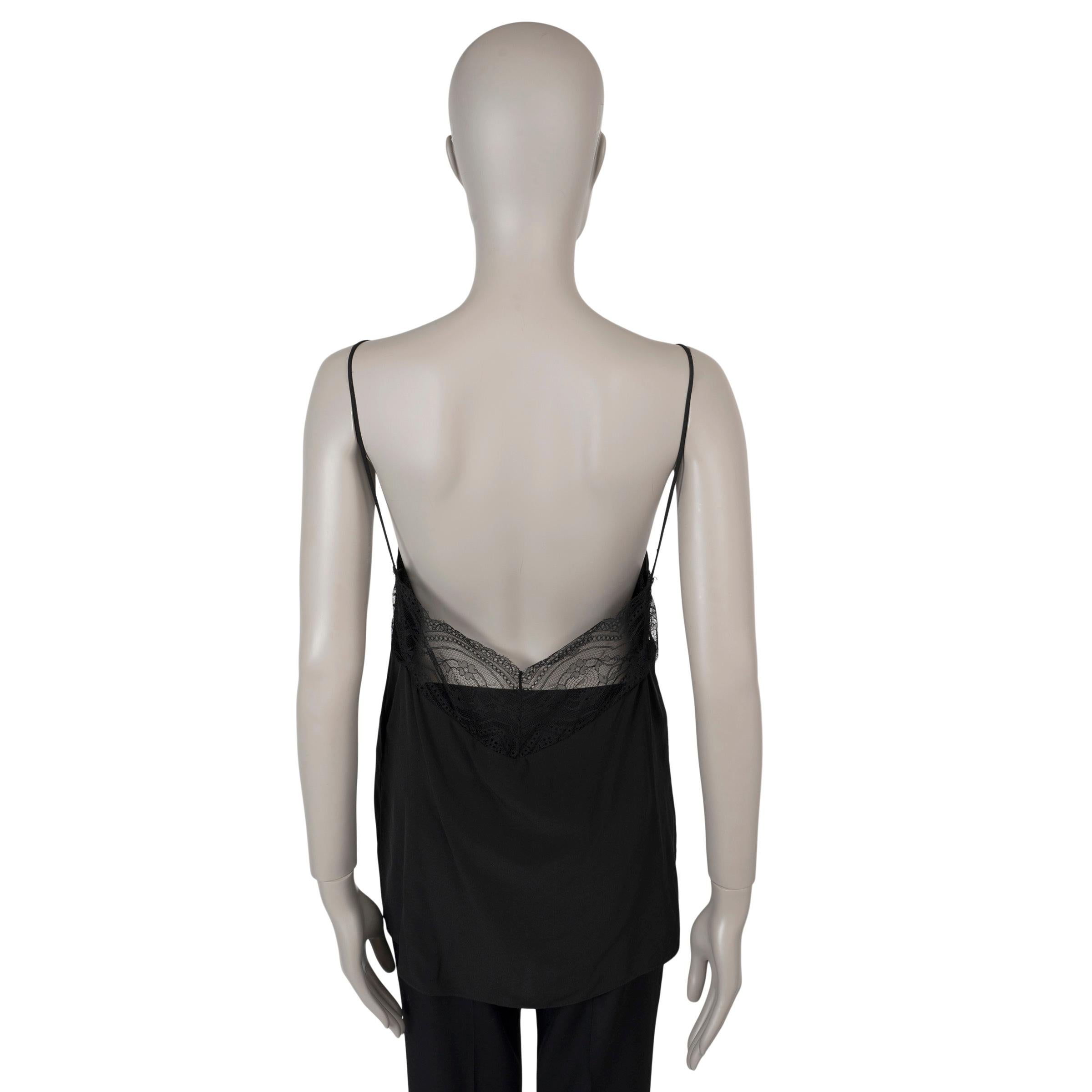 Black SAINT LAURENT black silk 2019 LACE TRIM CAMISOLE Shirt 38 S For Sale