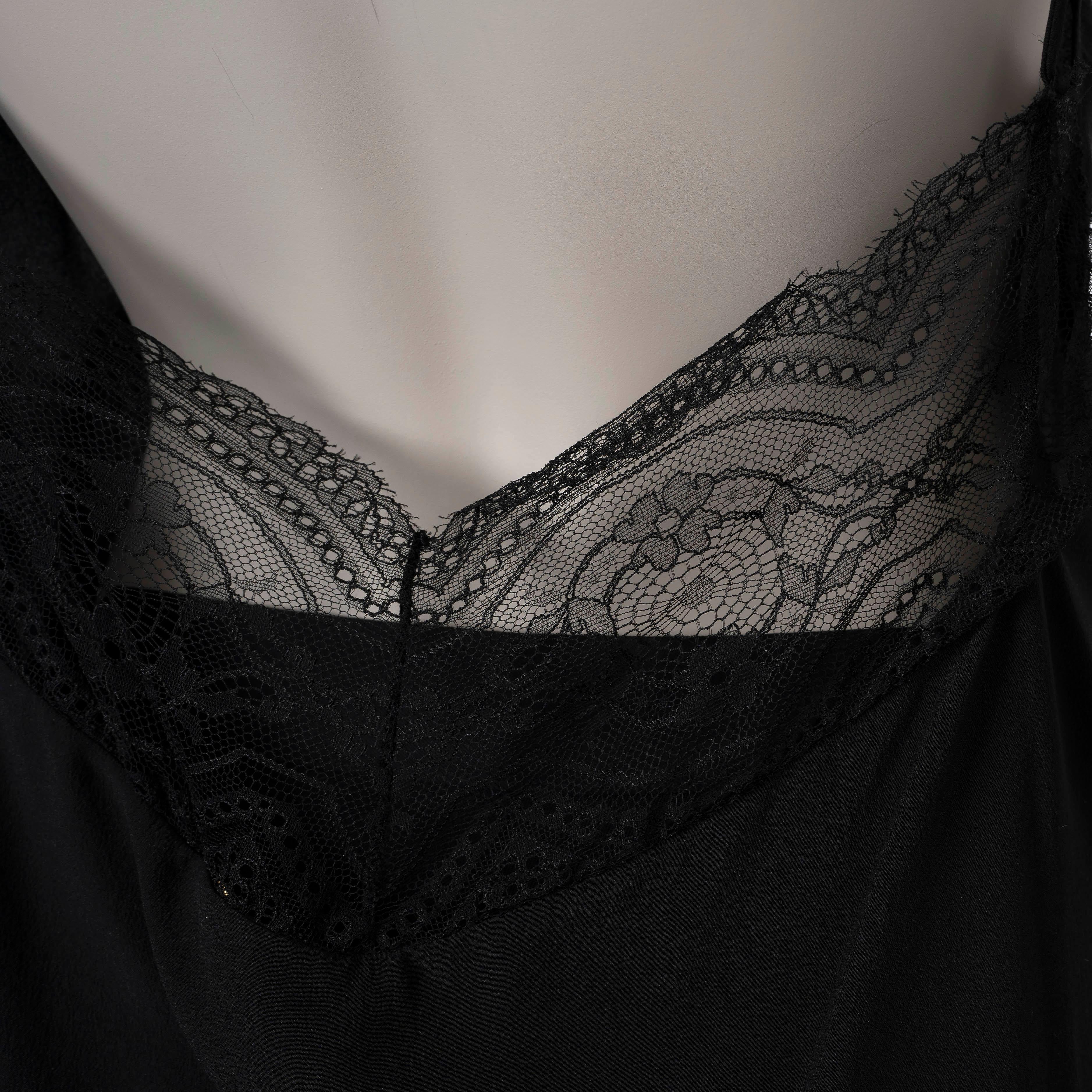 Women's SAINT LAURENT black silk 2019 LACE TRIM CAMISOLE Shirt 38 S For Sale