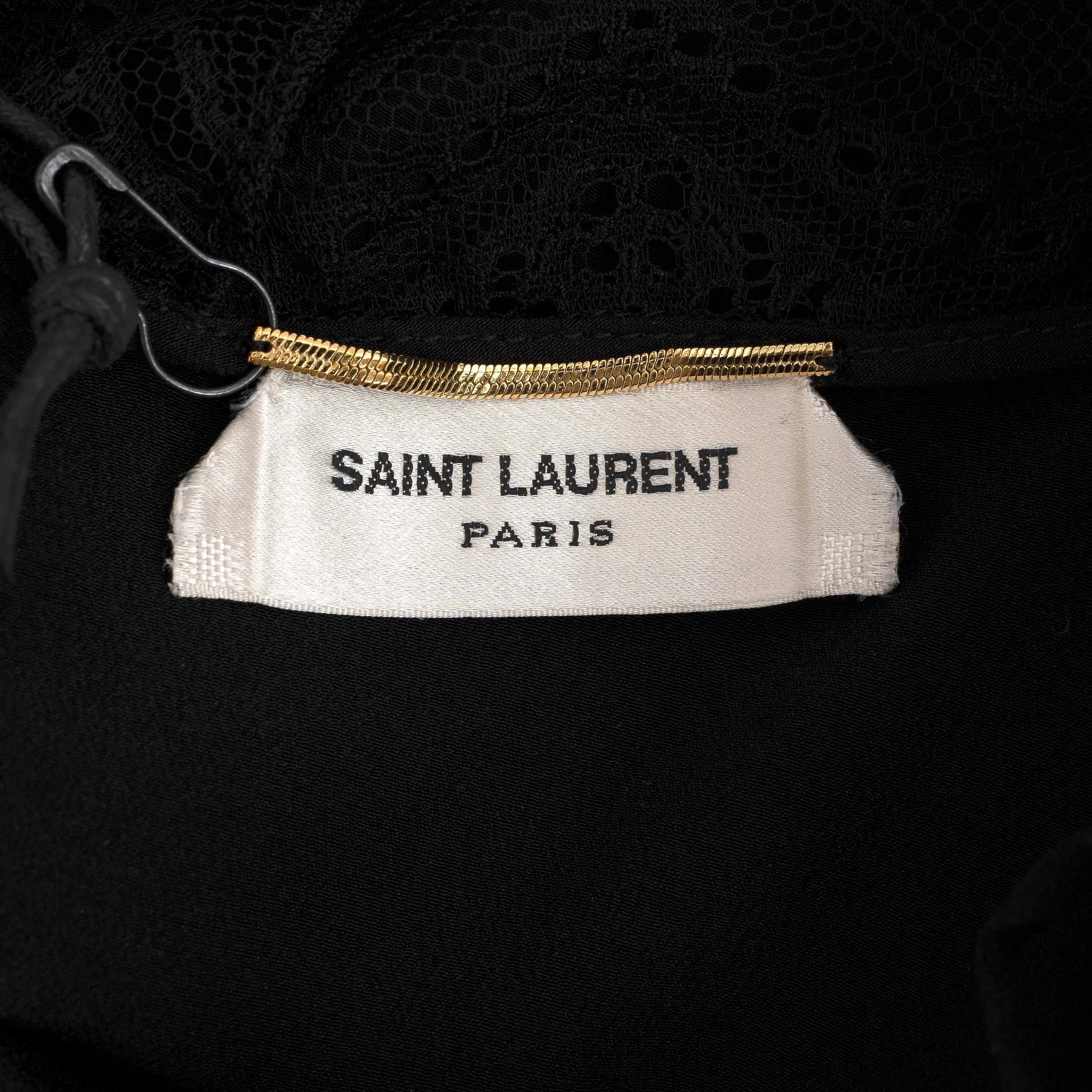 SAINT LAURENT black silk 2019 LACE TRIM CAMISOLE Shirt 38 S For Sale 1