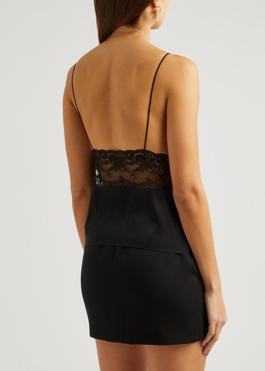 SAINT LAURENT black silk 2019 LACE TRIM CAMISOLE Shirt 38 S For Sale 2