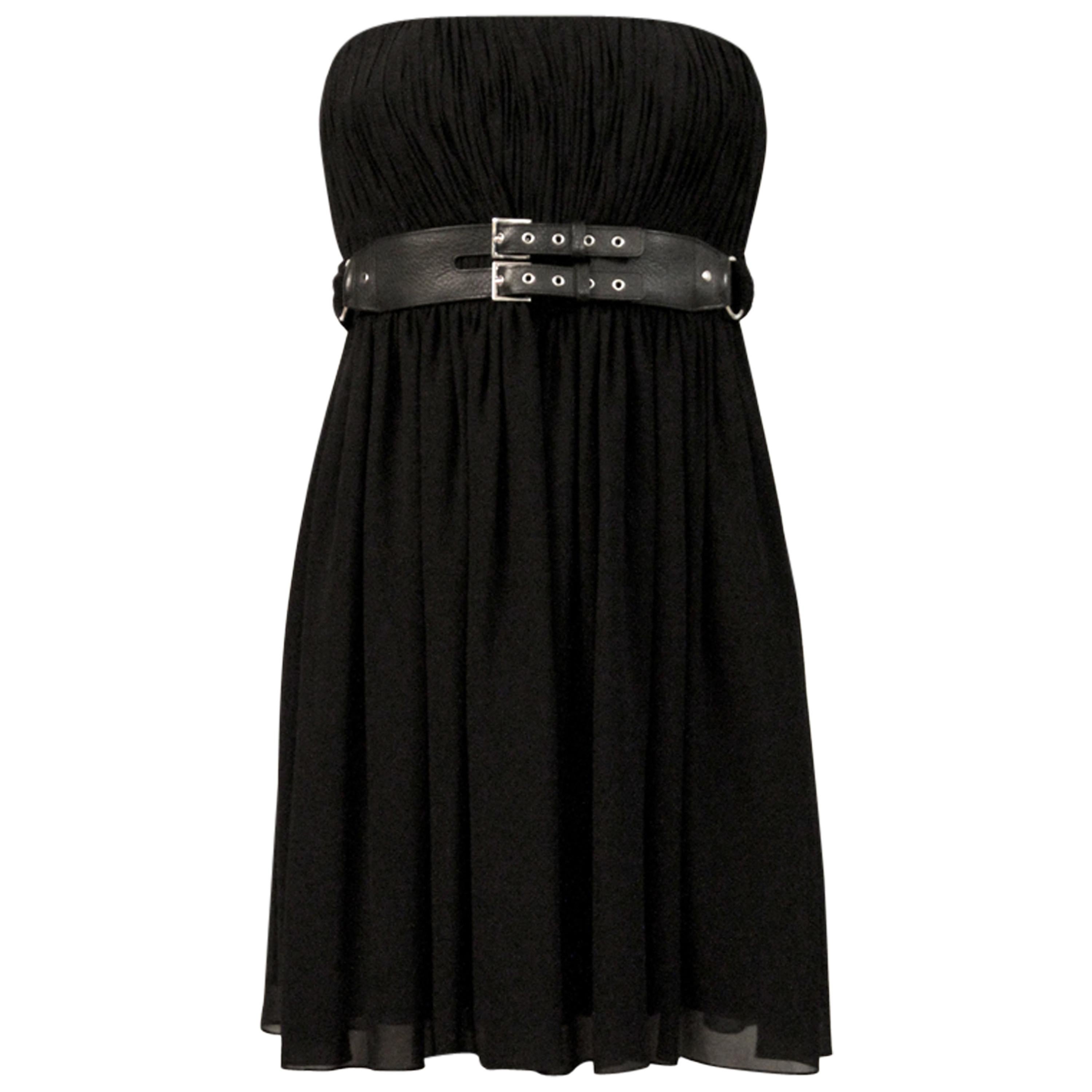 Saint Laurent Black One Shoulder Draped Asymmetrical Mini Dress Size 40