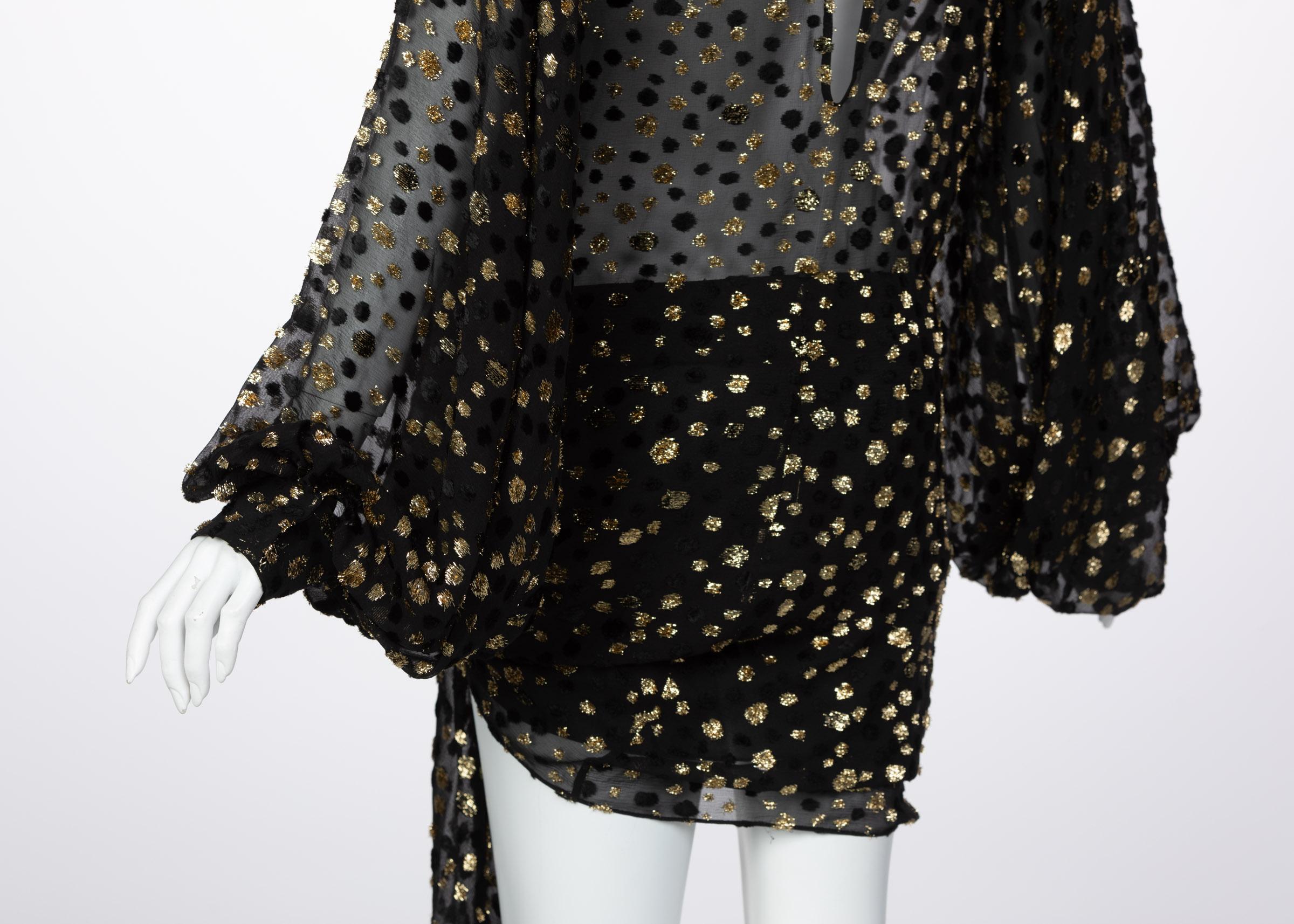 Saint Laurent  Schwarzes Seidengold Dot Cut Out Back Minikleid YSL im Angebot 6