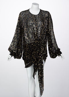 Saint Laurent  Black Silk Gold Dot Cut Out Back Mini Dress YSL