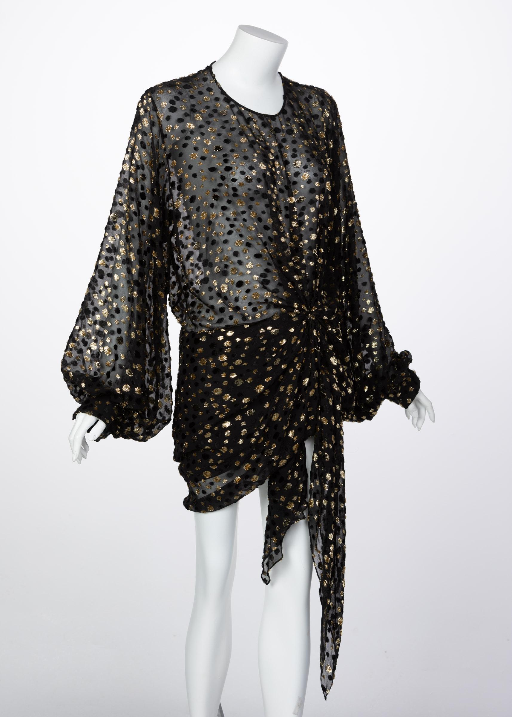Saint Laurent  Schwarzes Seidengold Dot Cut Out Back Minikleid YSL im Zustand „Hervorragend“ im Angebot in Boca Raton, FL