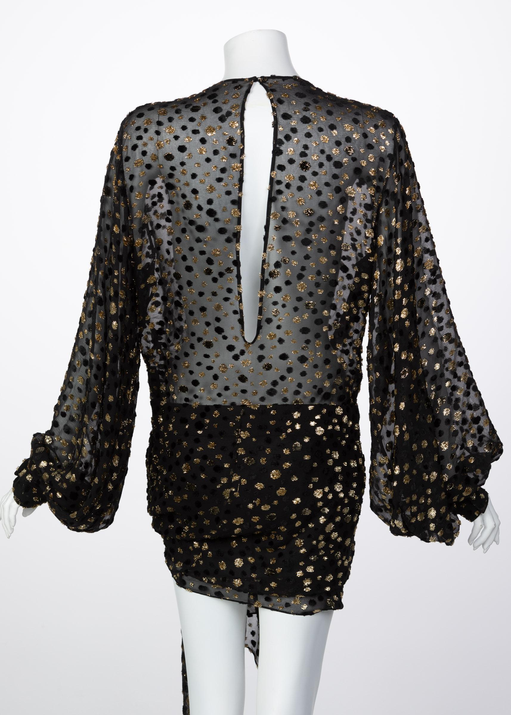 Saint Laurent  Schwarzes Seidengold Dot Cut Out Back Minikleid YSL im Angebot 1