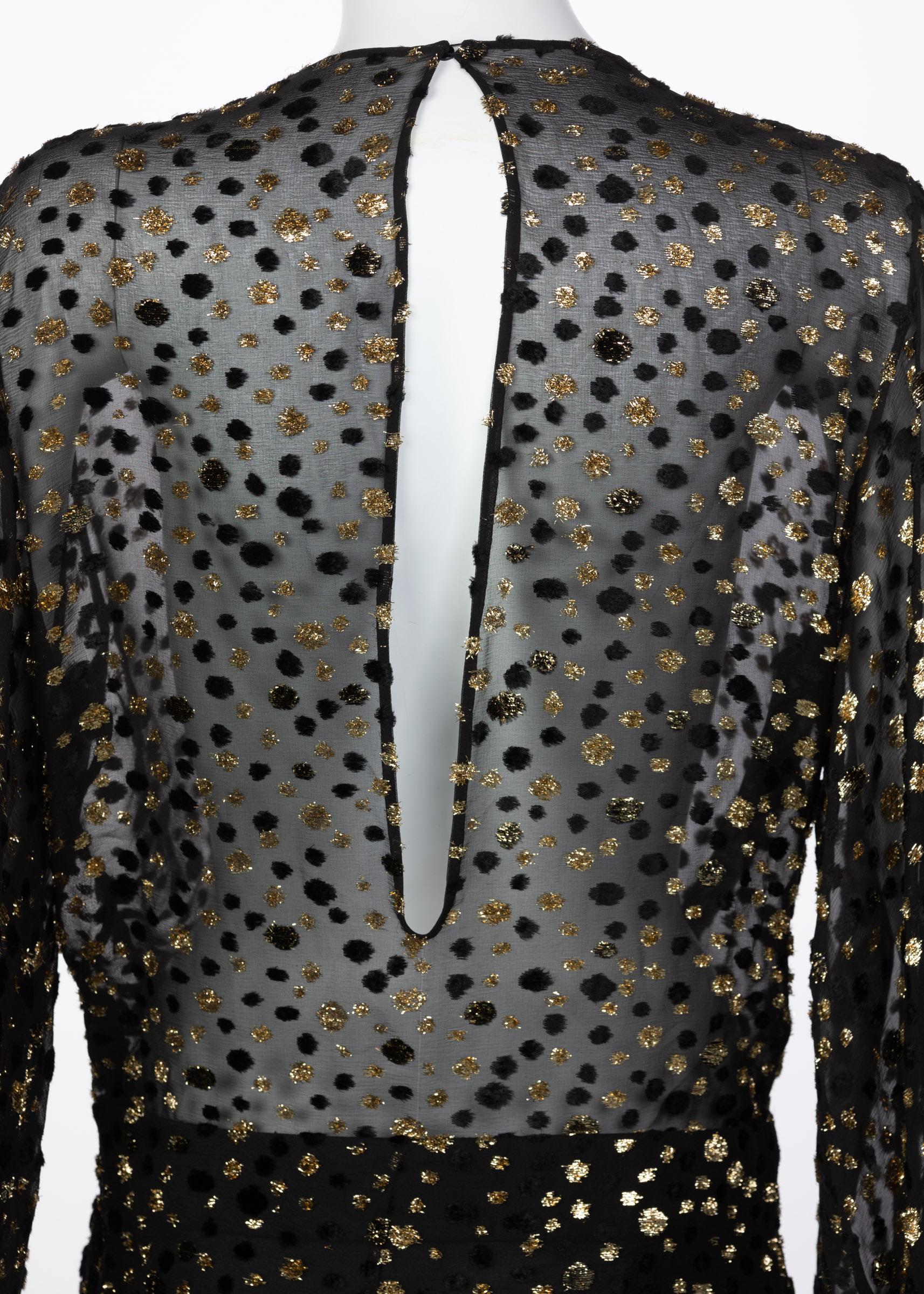 Saint Laurent  Schwarzes Seidengold Dot Cut Out Back Minikleid YSL im Angebot 5