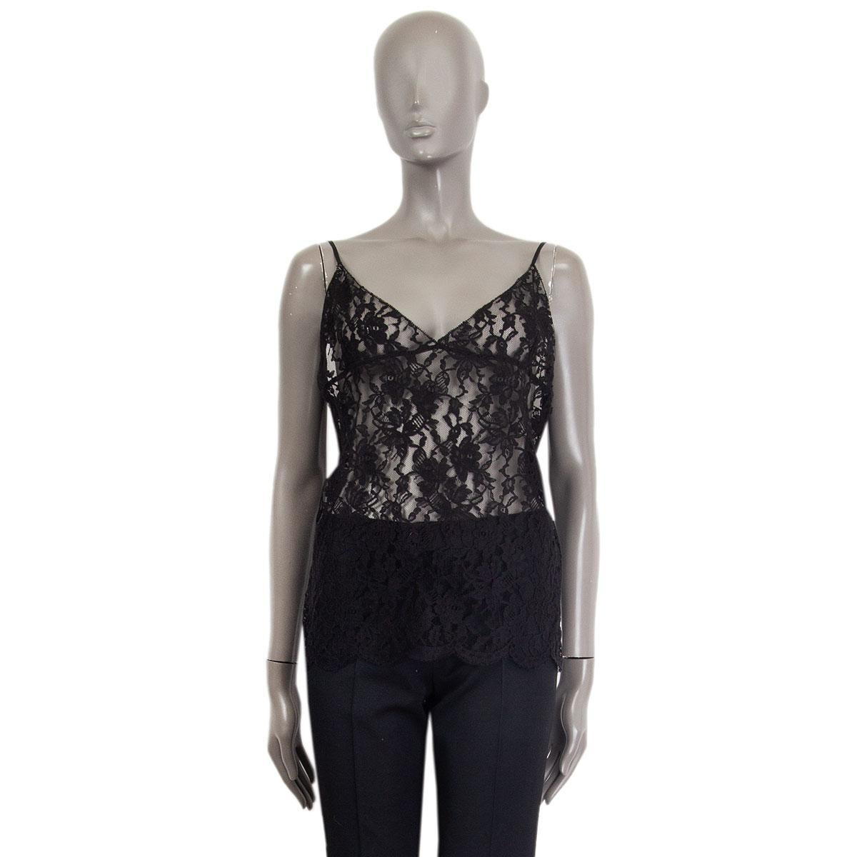 100% authentic Saint Laurent camisole top in sheer black lace (silk 100%). Has adjustable spaghetti straps. Has been worn and is in excellent condition. 

Measurements
Tag Size	Missing Tag (M/L)
Size	M
Bust To	90cm (35.1in)
Waist To	90cm