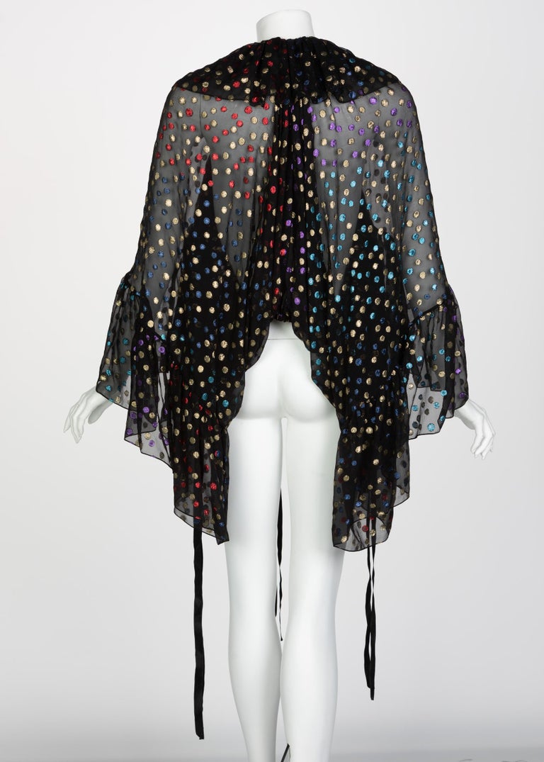 Saint Laurent Silk Metallic Dot Ruffle Cape Blouse Top Runway YSL