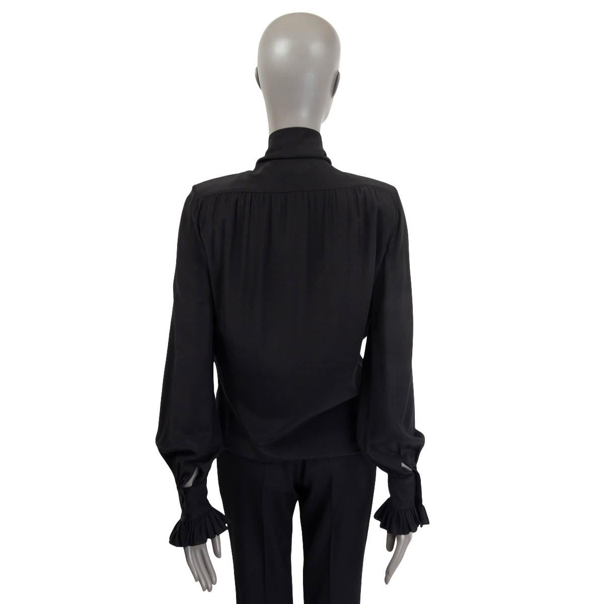 Women's SAINT LAURENT black silk PADDED SHOULDER PUSSY BOW Blouse Shirt 34 XXS For Sale