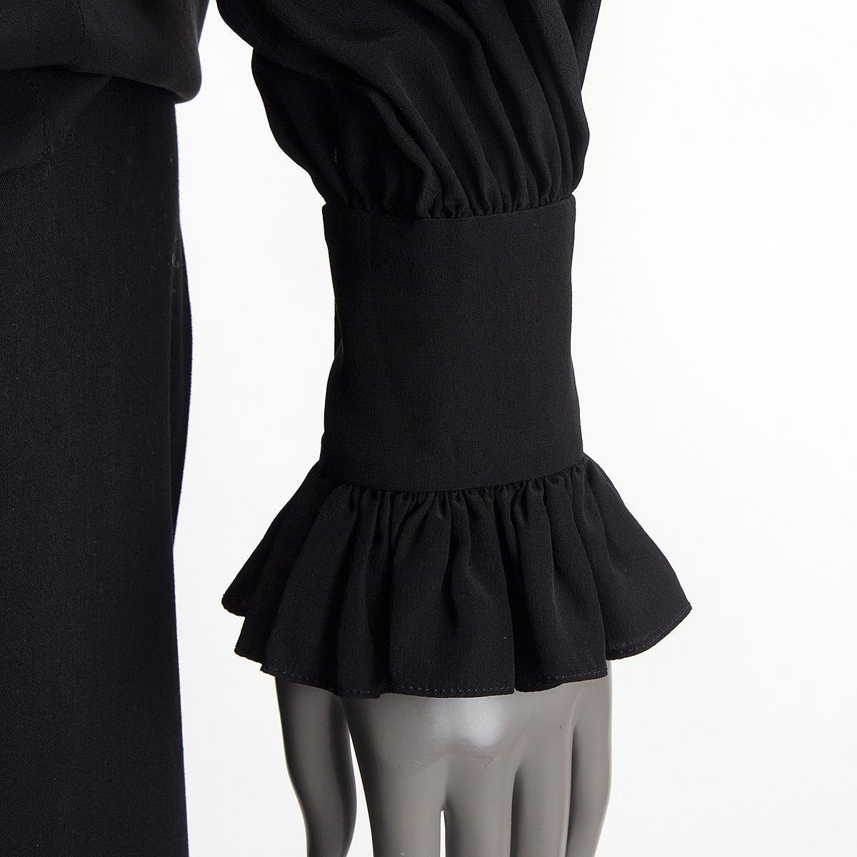 SAINT LAURENT black silk PADDED SHOULDER PUSSY BOW Blouse Shirt 34 XXS For Sale 1