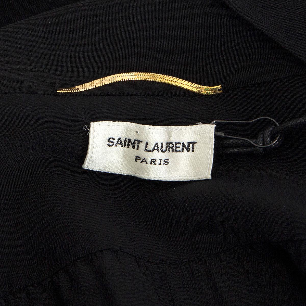 SAINT LAURENT black silk PADDED SHOULDER PUSSY BOW Blouse Shirt 34 XXS For Sale 2