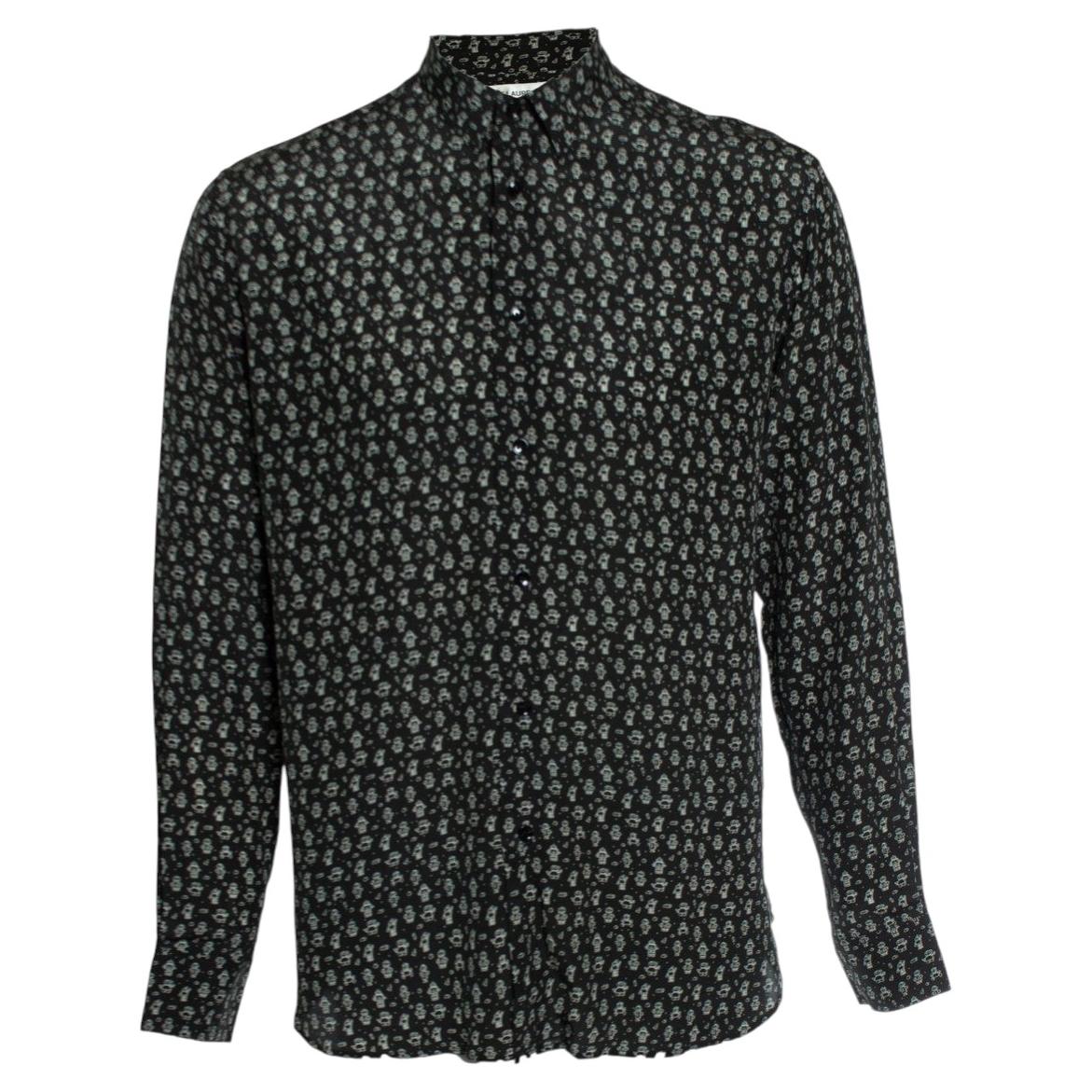 Saint Laurent, Schwarzes Seidenhemd mit Roboterdruck im Angebot