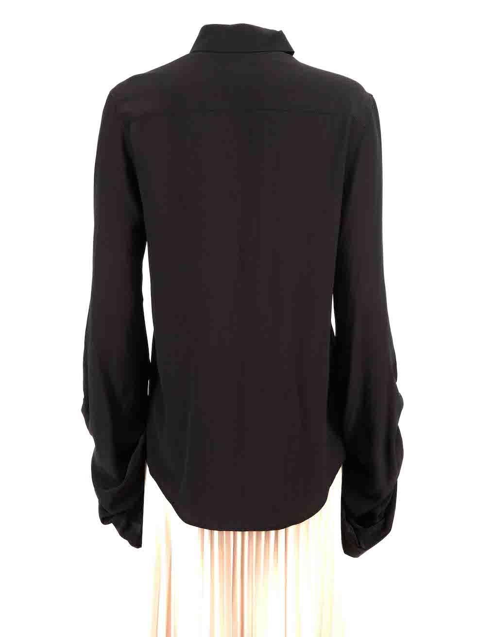 Saint Laurent Black Silk Ruched Sleeve Shirt Size L In Good Condition For Sale In London, GB