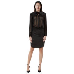 Saint Laurent Black Silk Sheer Ruched Dress Size L