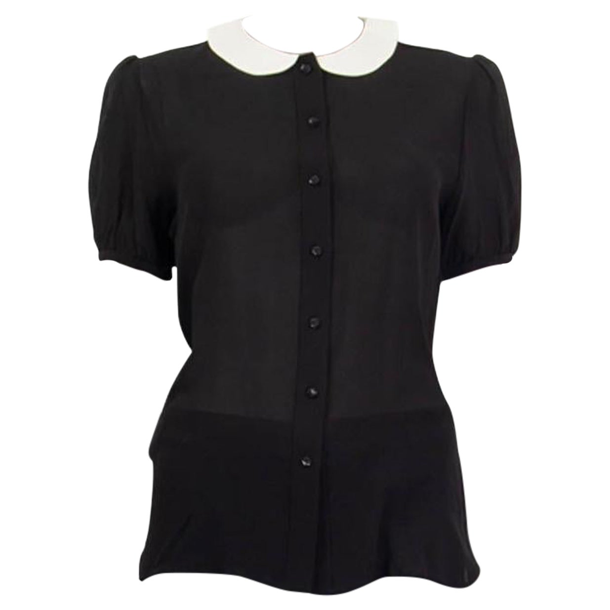 SAINT LAURENT schwarzes Seidenhemd mit schulterfreiem Kragen und weiten Ärmeln, S