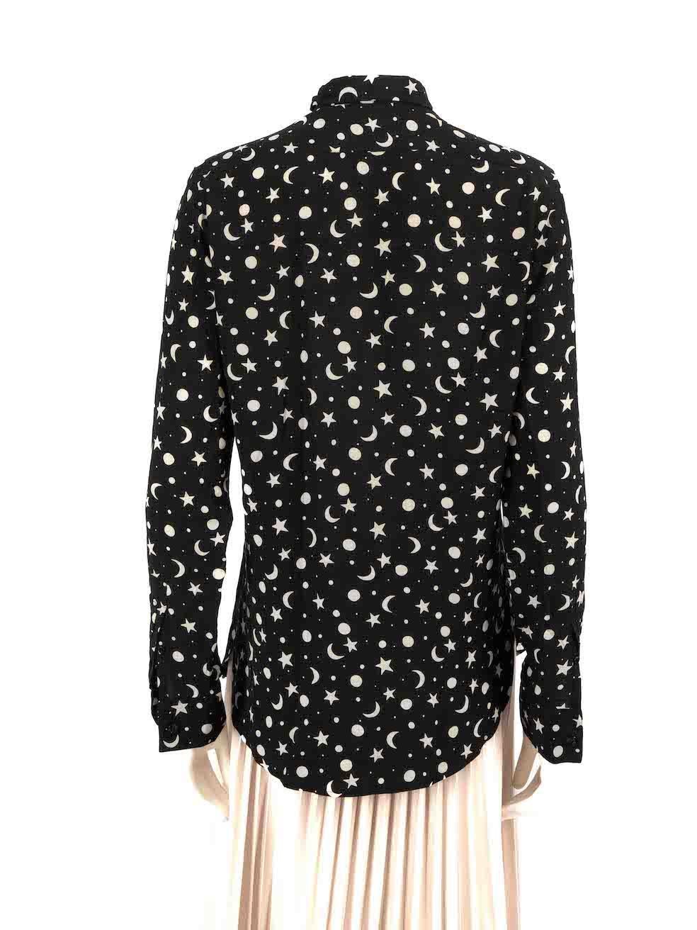 Saint Laurent Black Silk Star & Moon Print Shirt Size M In Good Condition In London, GB