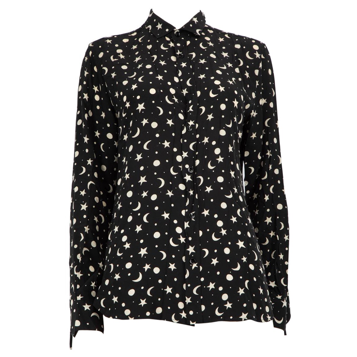 Saint Laurent Black Silk Star & Moon Print Shirt Size M
