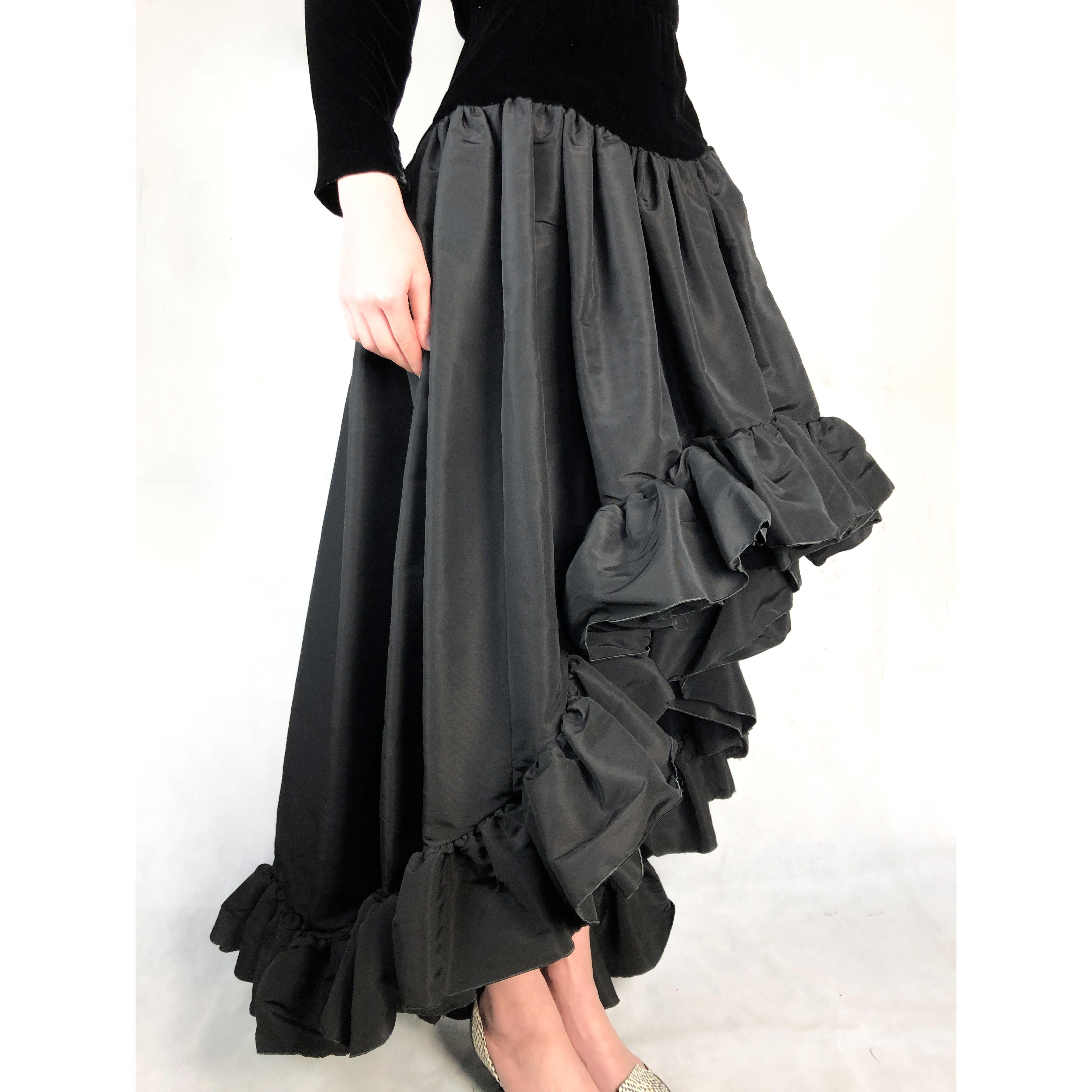    Saint Laurent black silk velvet and taffeta high-low hem evening gown, 1988 For Sale 1