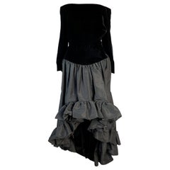 Saint Laurent black silk velvet and taffeta high-low hem evening gown, 1988