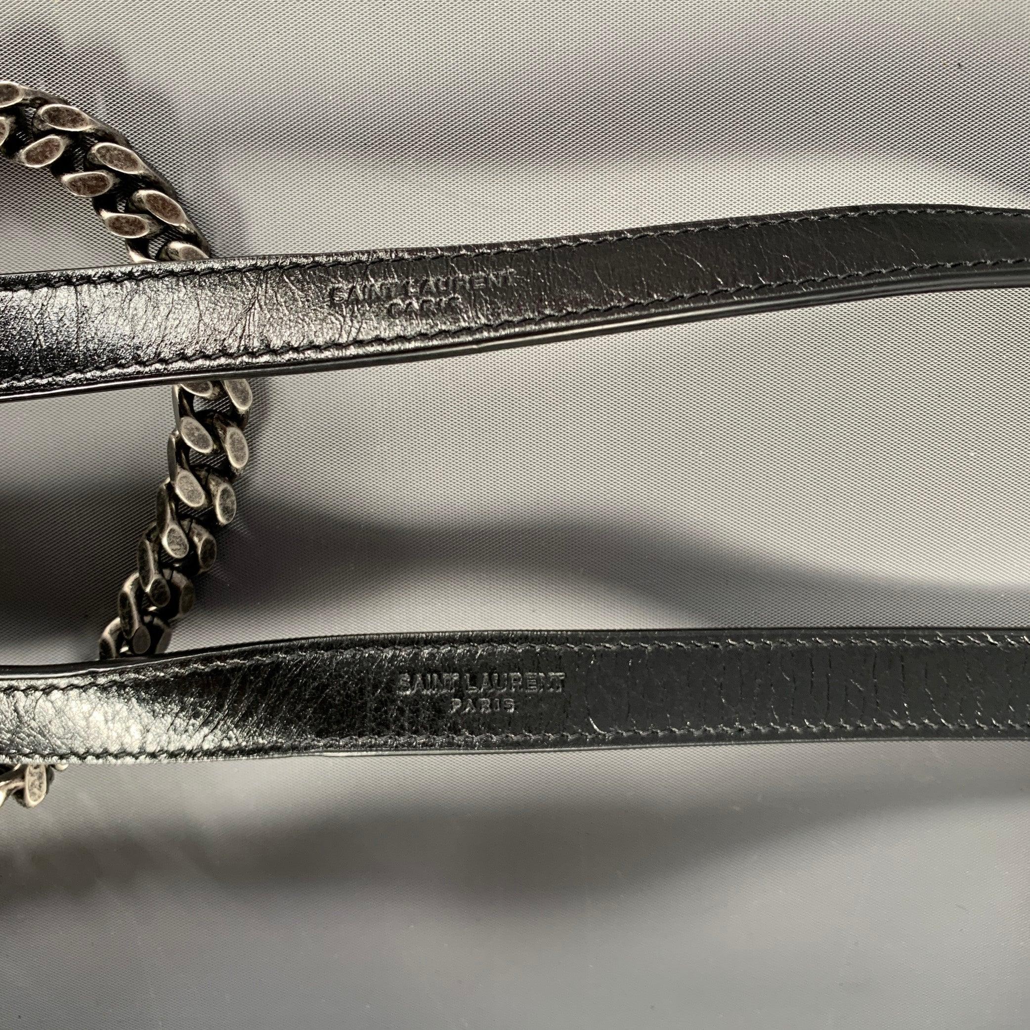 SAINT LAURENT Black Silver Chevron Leather Shoulder Bag Handbag 3