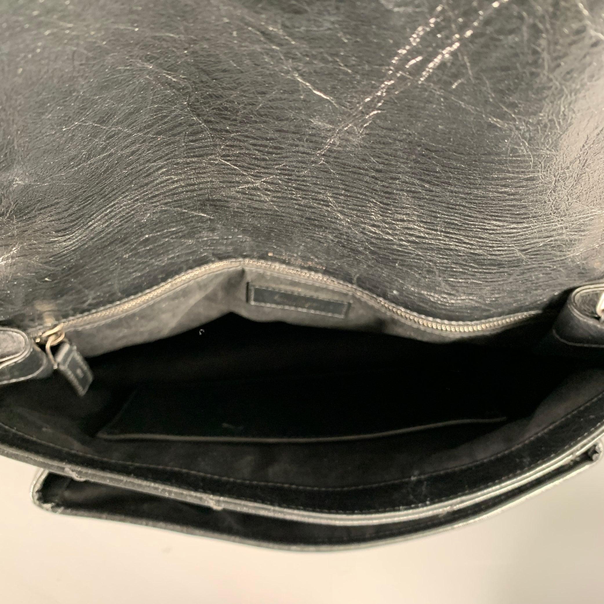 SAINT LAURENT Black Silver Chevron Leather Shoulder Bag Handbag 4