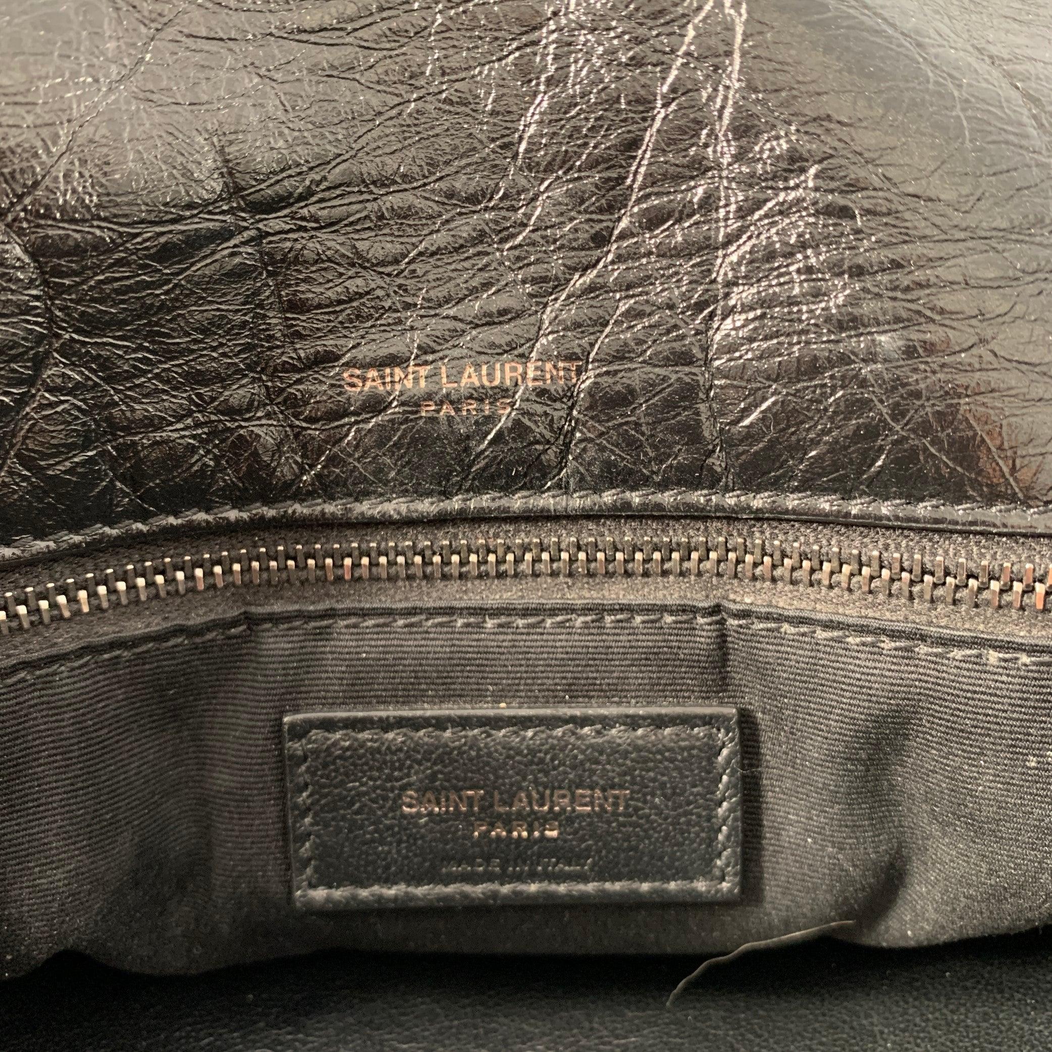 SAINT LAURENT Black Silver Chevron Leather Shoulder Bag Handbag 5